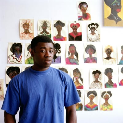 Artist Chris Offili in his studio, photographed by Eamonn McCabe