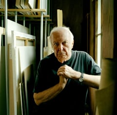 Artist Jasper Johns in his studio, photographed by Eamonn McCabe