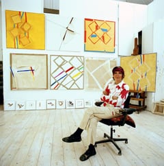 Painter Sandra Blow in her studio, photographed by Eamonn McCabe