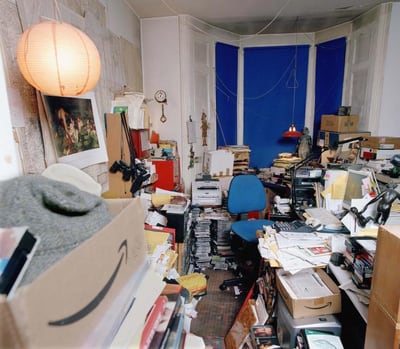 The famously cluttered writing room of novelist Russell Hoban, photographed by Eamonn McCabe