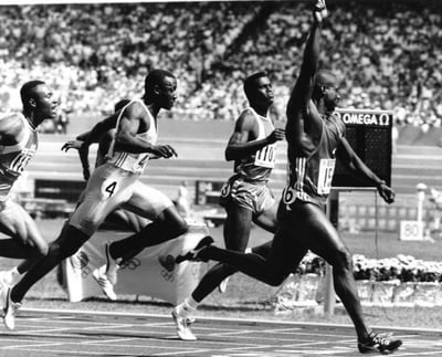 Ben Johnson wins the 100m at the 1988 Seoul Olympics, photographed by Eamonn McCabe