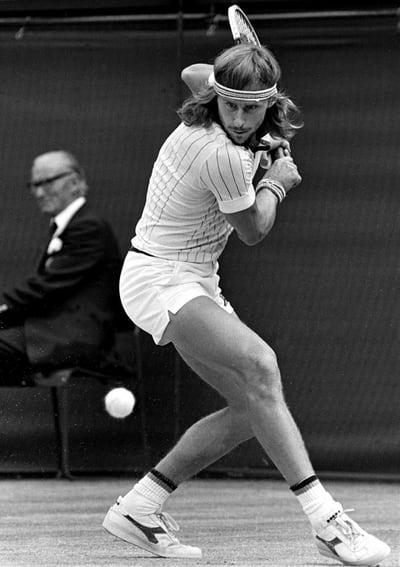 Bjorn Borg playing at Wimbledon, photographed by Eamonn McCabe