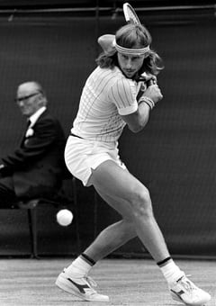 Bjorn Borg playing at Wimbledon, photographed by Eamonn McCabe
