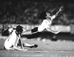 Diego Maradona playing for Argentina, photographed by Eamonn McCabe